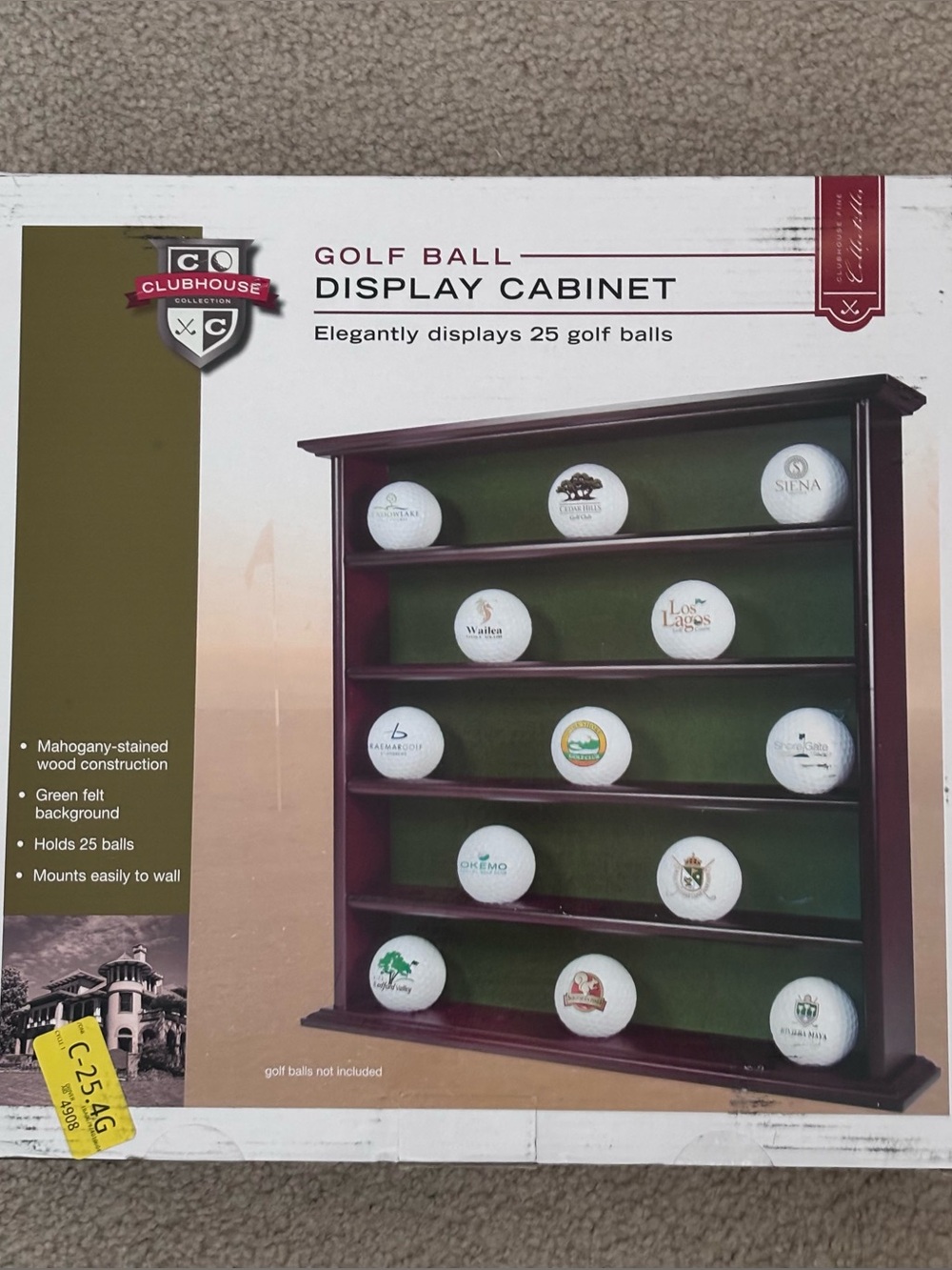 Mahogany-Stained Golf Ball Display Cabinet with Green Felt